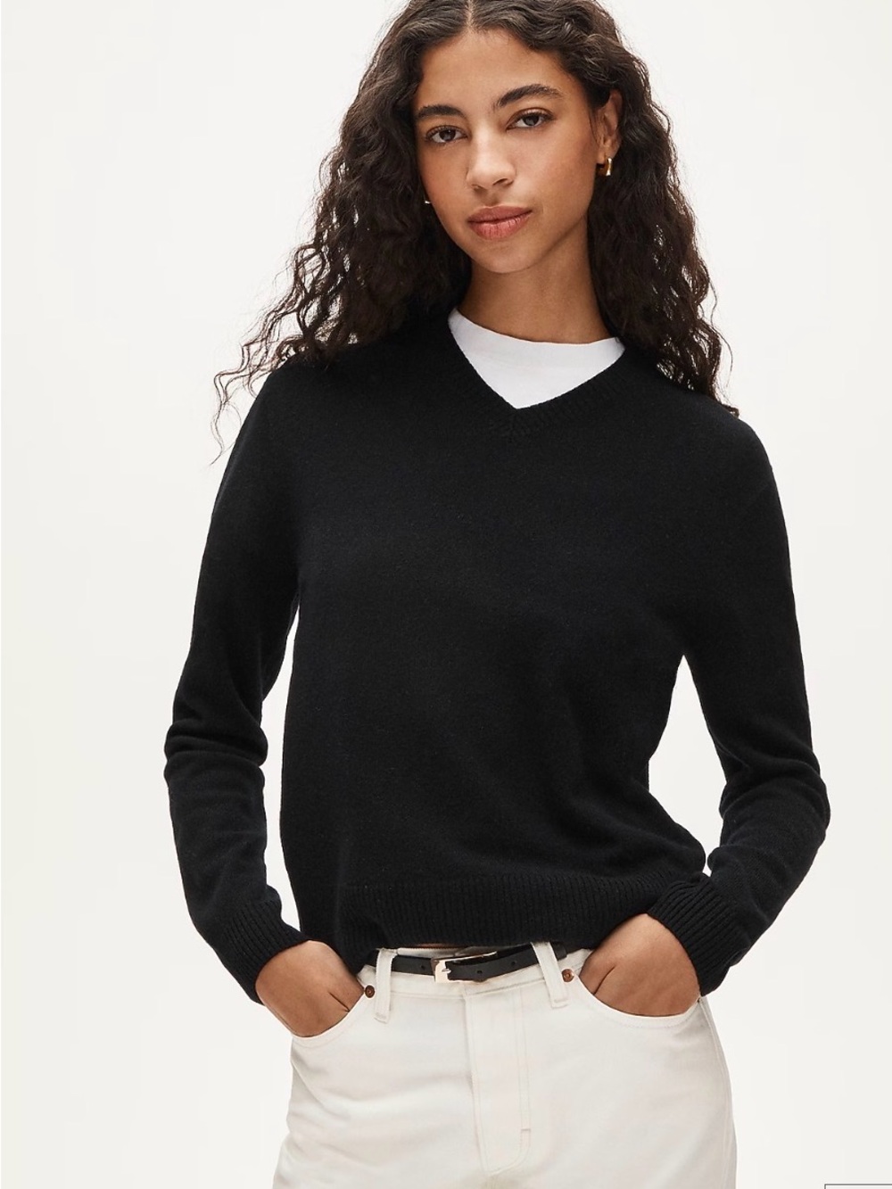 J crew V-neck sweater in ribbed cotton/ cashmere blend women Medium slim fit